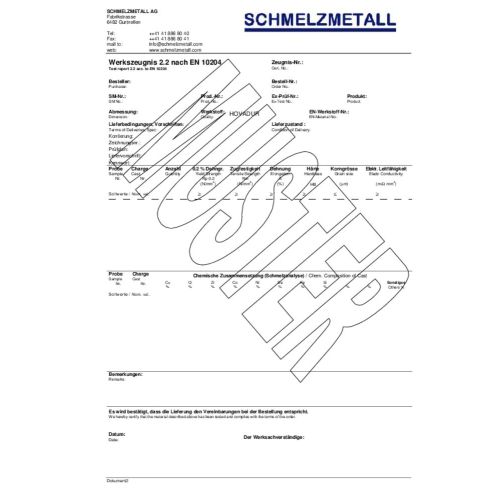 Materiale Certificato, Attestato